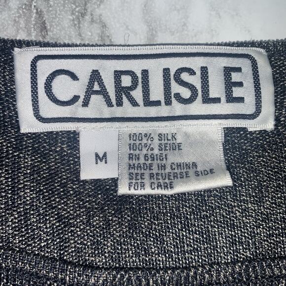 Carlisle 100% Silk Gray Top Long Sleeve Women Size M Round Neck Formal Casual - Picture 6 of 8